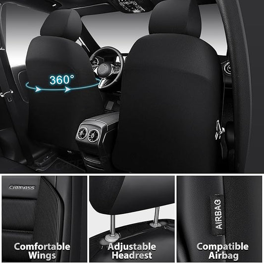 CAR PASS Memory Foam Seat Covers Full Sets, Airy Cool Mesh Thick Car Seat Covers, Leather Car Seat Covers 5 Seats Airbag Compatible, Universal Automotive Comfort for Most Cars, Trucks, SUV, Black
