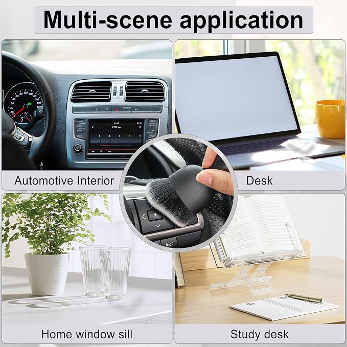 GaRhomxy Car Detailing Brushes, Car Interior Dust Sweeping Soft Brush, Soft Bristles Brush Cleaning Tool for Automotive Dashboard, Air Conditioner Vents, Computer, Scratch Free(Black with White)
