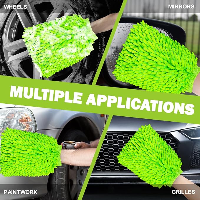 Car Wash Mitt, 2 Pack Premium Chenille Microfiber Wash Mitt, Scratch-Free & Lint-Free, Rich Foam, Highly Absorbent, Perfect for Car Washing and Detailing, 7.12''X10.14''