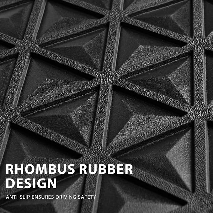CAR PASS Bling Diamond Car Mats Rubber Floor Mats Full Set Anti-Slip 3D Rhombus Waterproof Trim to Fit Liner Universal Glitter Crystal Sparkly Shining Rhinestone Girl Women SUV Sedan Van, Black Silver