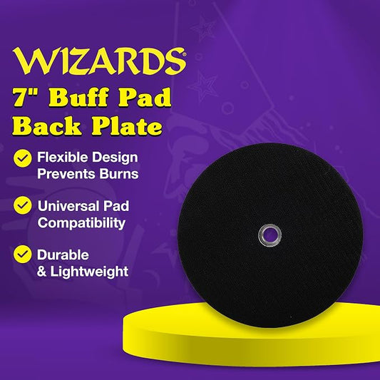 Wizards Buff Pad Back Plate - Soft and Flexible Back Plate for Auto Detailing Supplies - Compatible with Most Wool and Foam Pads - Helps Eliminate Hot Spots and Burns - 7 inch