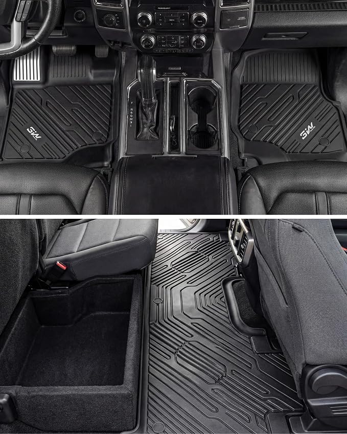 3W Floor Mats (with Metal Pedals) & Box Mat Fit for Ford F-150 2015-2026 & F150 Lightning 2022-2025 SuperCrew, TPE All Weather Car Mats Custom Fit Accessories