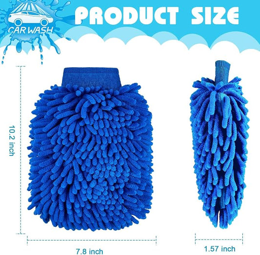 Toulite 16 Pcs Car Wash Mitt Chenille Microfiber Wash Mitt Double Sided Glove Cleaning Drying Mitts (7.48 x 10.24 Inch,Royal Blue,Green)