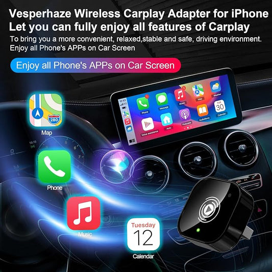 2025 Upgraded Wireless Carplay Adapter for iPhone, Plug&Play Auto-Connected Carplay Wireless Adapter Stable Fit for Cars-No Latency, BT5.3 CarPlay Dongle for Apple iPhone iOS 10+,Black
