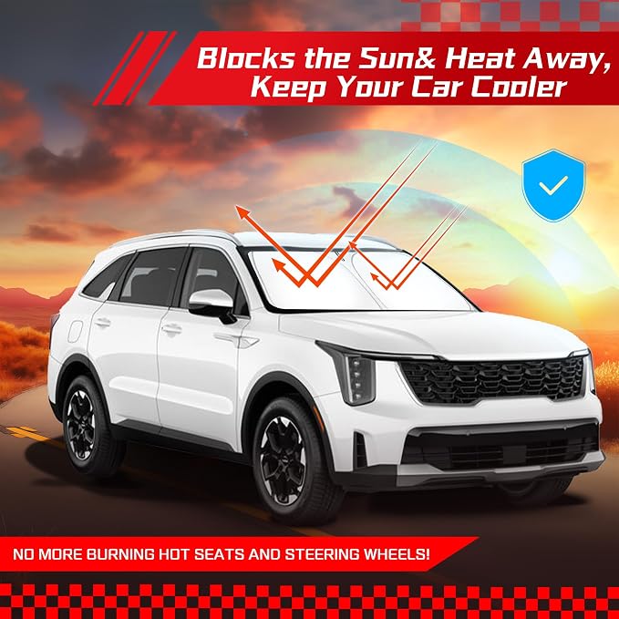 ARISMOTOR Windshield Sun Shade for Kia Sorento 2021-2025 2026, Custom Fit Foldable Front Window Sunshade Sun Visor Protector, Block UV Rays Keep Your Car Cooler