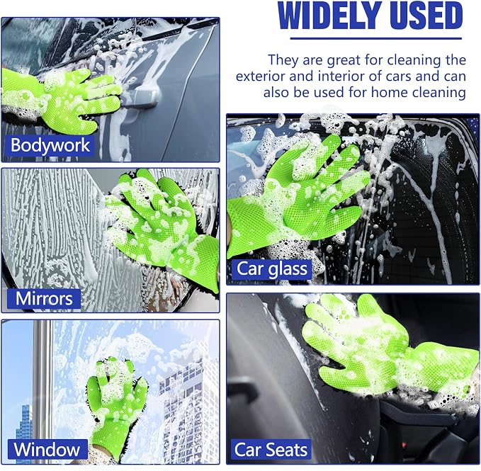2PCS Car Wash Mitt, 5 Finger Chenille Microfiber Cleaning Mitt for Cars, Scratch-Free Auto Washing Gloves, Car Interior Exterior Cleaning Gloves, Great for Hard-to-Reach Areas (Black)