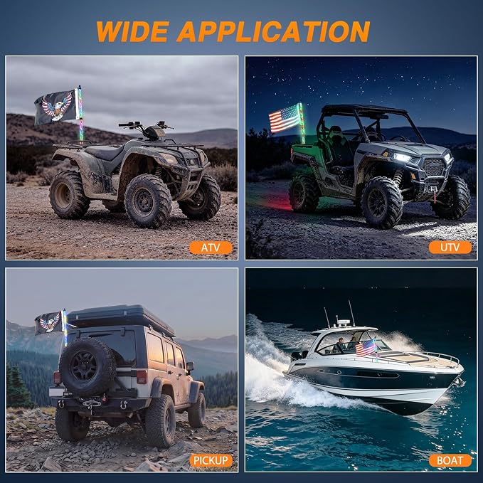 Nilight LED Whip Light 1PC 3FT Spiral RGB Antenna Whips with Spring Base, App/Remote Control DIY Chasing Patterns Brake & Reverse Lights for Side by Side ATV UTV RZR Can-Am Buggy Jeep