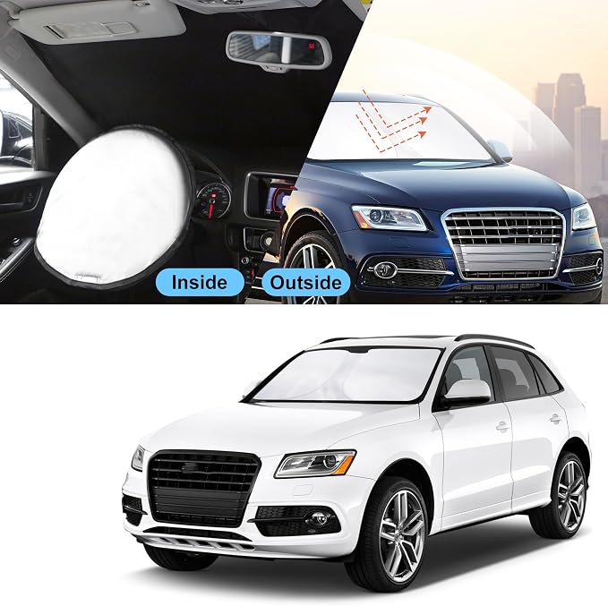 TINGLU Sun Shade for 2009-2017 Audi Q5/2014-2017 Audi SQ5 Accessories Windshield Sun Shade Window Shade UV Rays Protection Sun Visor Cover with Steering Wheel Sunshade Storage Bag