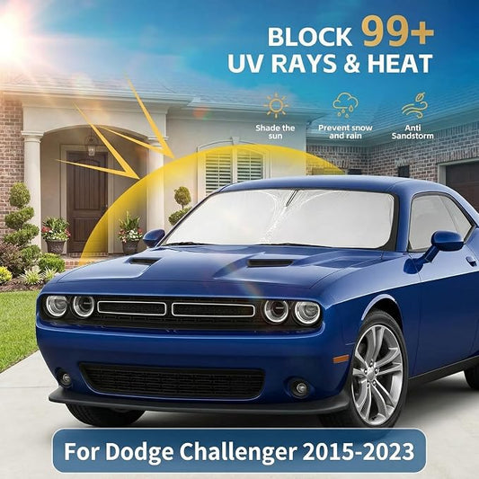 Windshield Sun Shade for Dodge Challenger 2015-2023 Sunshade Front Window Shade Custom Fit Challenger Accessories Sun Visor Foldable Shade Blocks UV Rays Accessories