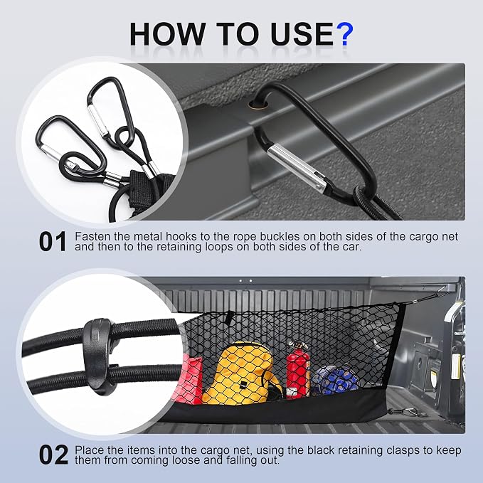 Truck Bed Cargo Net for Toyota Tacoma 2005-2024, Envelope Style Pickup Cargo Net with Storage Bag, Heavy Duty Elastic Mesh Organizer with Carabiners, Secures Groceries & Gear