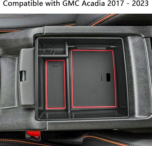 EDBETOS Acadia Center Console Organizer Tray Compatible with GMC Acadia Accessories 2017-2023, SL SLE SLT AT4 Denali Armrest Box Insert Tray Interior Secondary Armrest Storage Box,ABS Red Trim