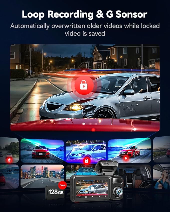 REDTIGER F17 Elite 4K Dash Cam 3 Channel, STARVIS 2 IMX678 & IMX675, 128GB Card, Full Night Color, 4K+2.5K+1080P Front and Rear Inside, Voice Control, 5GHz WiFi-30MB/s Download, GPS, HDR, Parking Mode