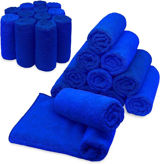 Microfiber Cleaning Towels, Pack of 24, Ultra Soft Plush Washcloth, All Purpose Premium Microfiber Detailing Cleaning Cloths Reusable Shop Towels (16" x 16", Royal Blue)