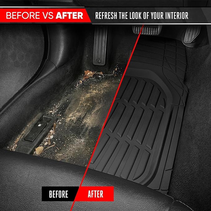 Motor Trend FlexTough LITE Rubber Car Mats Full Set with Cargo Liner - All Weather Floor Mats for Cars & SUVs - Automotive Waterproof Black Car Floor Mats for Cars Accessories Universal Trim-to-Fit
