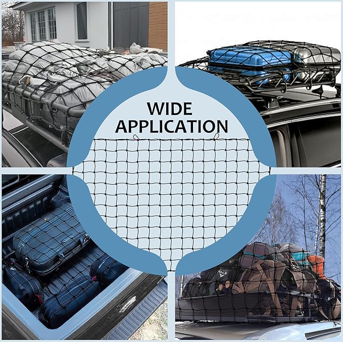 Cargo Net for Pickup Truck Bed 4' x 6' Stretches to 8' x 12' with 12 Metal Carabiners - Truck Bed Accessories for Dodge RAM, Ford, Chevy, Toyota