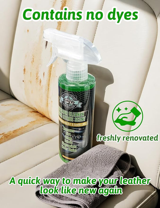 Car Interior Cleaner Spray, Multipurpose Leather Seat Cleaner Upholstery Car Cleaning Kit with Citrus Flavor Auto Dashboard Vinyl Detailing Supplies Kit,10 OZ