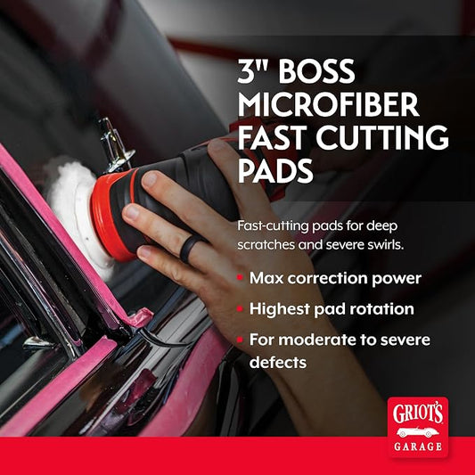 Griot's Garage BOSS Microfiber Fast Cutting Pads for Car Detailing, Polishing and Maximum Paint Correction, Orbital Polisher Buffing Pads, 3”, Set of 3