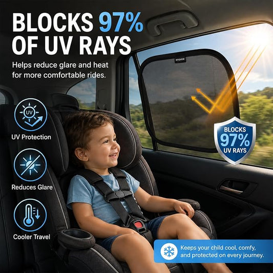 2-Pack Car Window Shades by Enovoe - 19" x 12" in Side Window Cover for SUVs, Sedans, and Trucks - Protects Baby from UV Rays and Glare - Cling Design for Easy Use - Plain