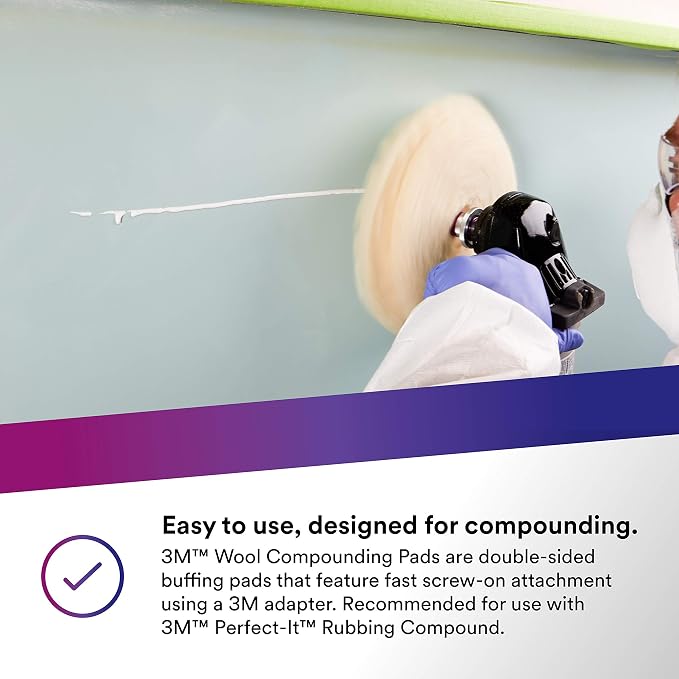 3M Wool Compounding Pad, 33280, 9 in, Double Sided, Used for Boats, Cars, Trucks and RVs, 1 Pad