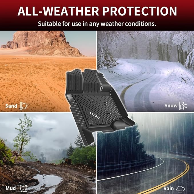 LASFIT Floor Mats for Ford F-150 2015-2026 | F150 Lightning 2022-2025 SuperCrew (Rear w/o Fold Flat Storage) Carpet Floor All Weather Protector TPE Truck Liners- 1st & 2nd Row, 3pcs Black