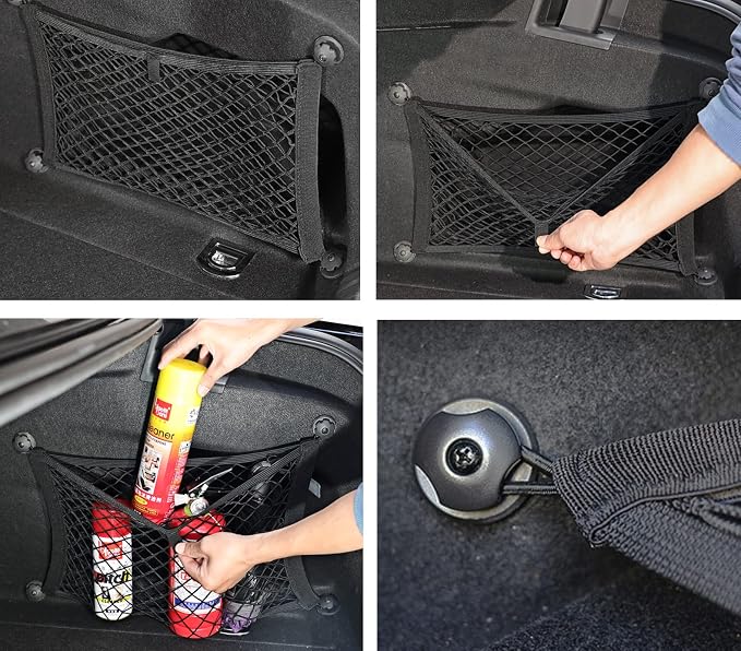 2 Pack Small Cargo Net Pocket Storage Mesh Net Elastic Automotive Cargo Nets Storage Pouch for Car Trunk Net, RV, Boat Storage Mesh Pocket Net with 8 Mounting Screws and Hooks (24 x 9.8 Inches)