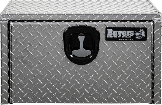 Buyers Products 1705150 Diamond Tread Aluminum Underbody Truck Tool Box, 14 x 12 x 24, Made in USA, .100 in. Thick, Corrosion Resistant, Locking Compression Latch, Secure Storage for Work Trucks