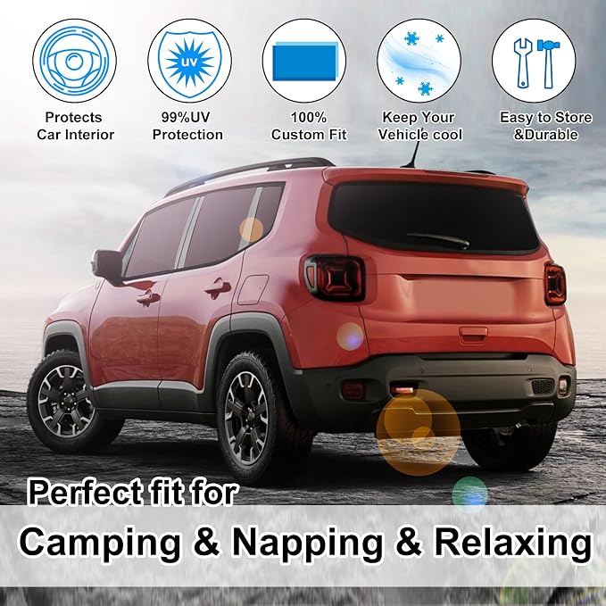 TINGLU Window Shades for Jeep Renegade 2015-2024 Accessories Car Side Full Windows Rear Triangular Windshield Sun Shade Sun UV Rays Privacy Protection for Camping Napping 8PCS