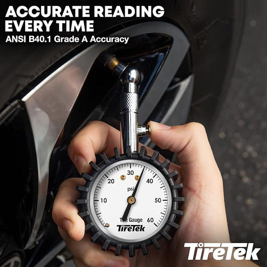 Tire Pressure Gauge for Cars (ANSI Certified) – Fathers Day Gift for Dad & Husband – Premium Glow in The Dark Air Pressure Gauge for Tires – Analog Automobile Circular Dial