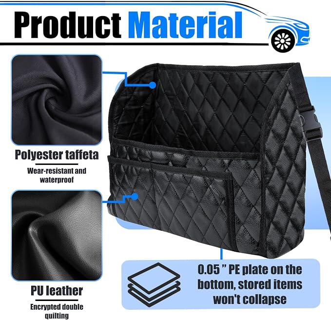 BFXM Car Purse Holder Between Seats, Leather Auto Front Seat Handbag Organizer Pocket, Large Capacity Car Net Pocket Handbag Holder, Backseat Barrier Storage Bag Fits for Car, Truck, SUV