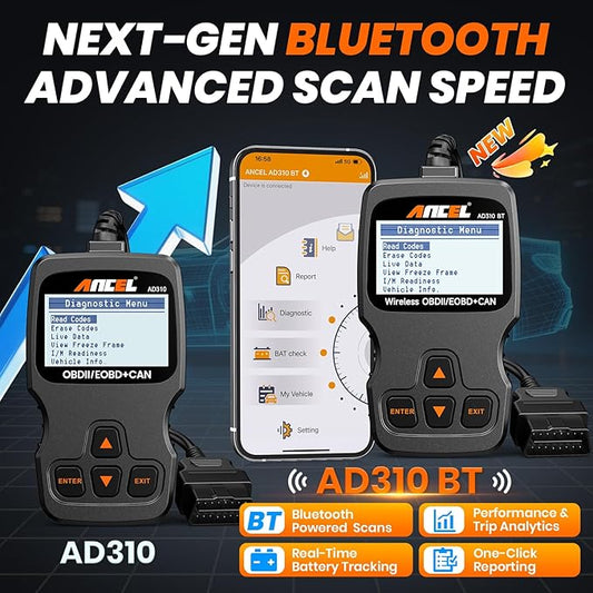 ANCEL AD310BT 2-in-1 Bluetooth OBD2 Scanner, Engine Code Reader for iPhone & Android, Battery Test, Trip Analysis, Performance Test, Car Diagnostic Tool for Most 1996+ OBD2 Vehicles