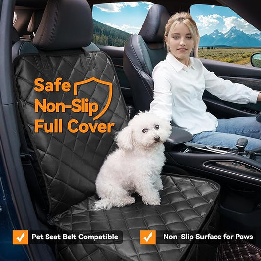 Car Seat Covers for Dogs–Waterproof PU Leather Car Front Seat Cover for Pets & Humans,Scratchproof Captain Seat Protector Fits Most Cars, Trucks, SUVs,Minivans(Black)