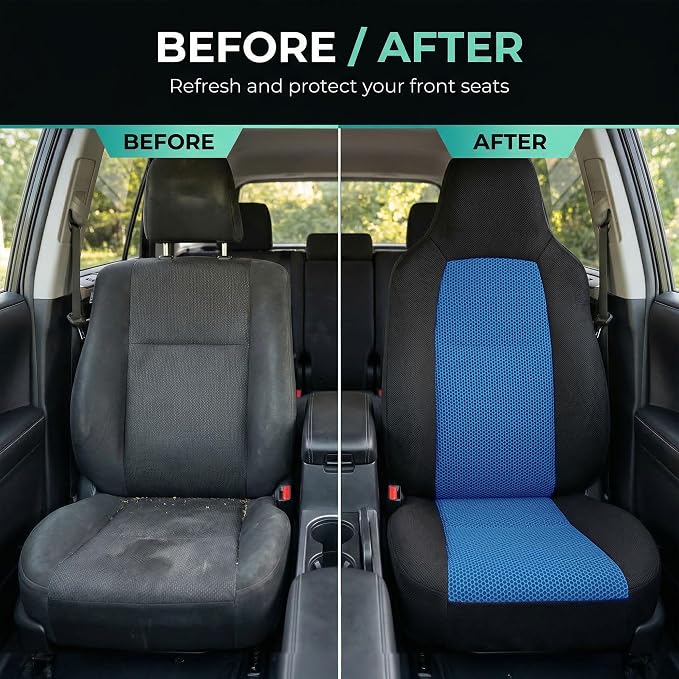 FH Group Automotive Car Seat Covers Blue Interior Front Seats Only Accessories High Back Combo Classic Cloth Car Seat Cover Front Set Universal Fit Cars Trucks and SUV Car Interior Accessories