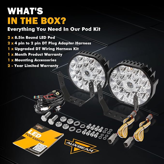 Auxbeam 8.5in Round LED Offroad Lights with White DRL & Amber Turn Signal 220W 25200LM LED Driving Light Spot Beam Spotlights Light Pods for Truck ATV Jeep, 2 Years Warranty