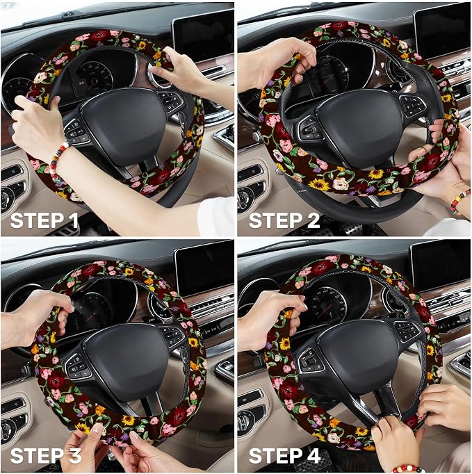 GENANY Music Pop Star Steering Wheel Cover, Non Slip Polyester Car Wheel Protector for Car SUV Truck, Universal 15 Inch