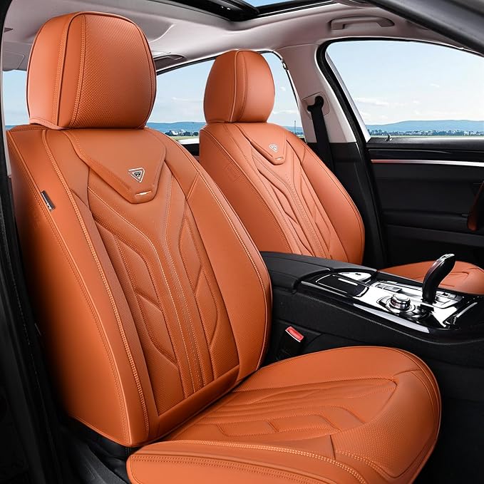 Coverado Car Seat Covers Full Set, Automotive Seat Covers Car Seat Protector Car Seat Cushion, Waterproof Leather Seat Covers for Cars, Universal Fit for Most Sedans SUV Pick-up Truck(Orange)