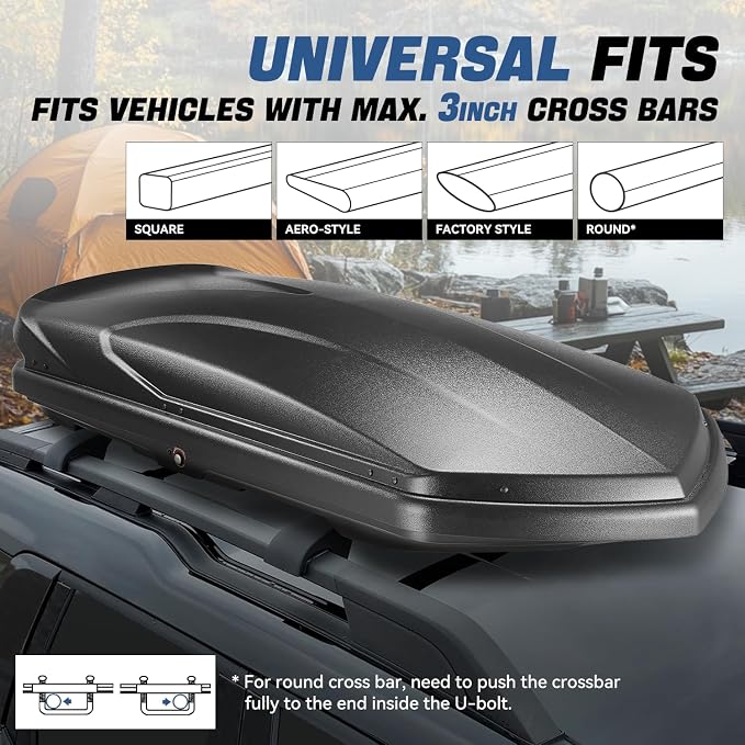 Auto Dynasty Rooftop Cargo Box Hard Shell Carrier Waterproof Storage Case with Locks & Keys Fits Vehicles with Cross Bars, 13 Cubic Feet 110LBS Capacity, 72'' L x 30'' W x 12'' H, Textured Black