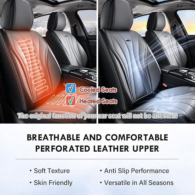 Coverado Front Seat Covers, 2 Pack Leather Seat Cover for Cars, Waterproof Seat Covers, Front Seat Car Seat Protectors, Driver Car Seat Cushions Universal Fit for Most Vehicles, Black&Gray