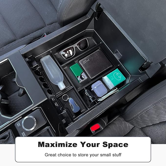 TOPINSTALL 5 Compartments Console Organizer Compatible with 2022-2026 Toyota Tundra/Sequoia 2023-2026, Plastic Armrest Storage Box Full Size Tray (Not for the Console with Safe)