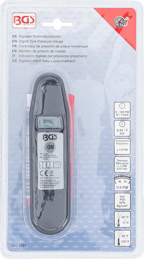 BGS 2101 Digital Tyre Pressure Gauge Bar, Black, 0,35-7,00