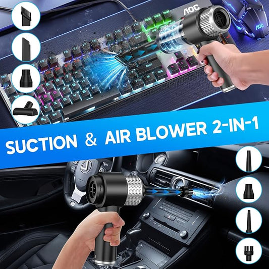 JONYJ Handheld Car Vacuum Cleaner, 16000PA Hand Held Vacuum Portable Cordless, 2 in 1 Air Duster and Vacuum Cleaner with LED Light, Multi-Nozzles, 120W High Power Mini Vacuum for Home, Pet, Office