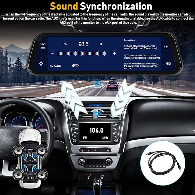 Mirror Dash Cam Front and Rear Camera with Apple Carplay/Android Auto 9.66 inch Mirror Backup Camera for Cars&Trucks Driving Recorder Voice Control 24-Hour Parking Monitoring Waterproof Night Vision