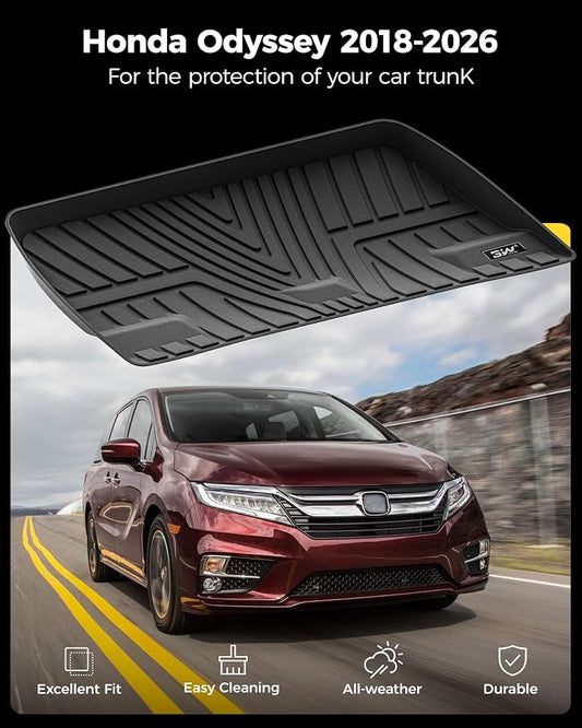 3W Cargo Liner Fit for Honda Odyssey 2018-2025 2026 Custom Fit Trunk Liner Mini Passenger Van, All Weather Use Heavy Duty Trunk Mat Black
