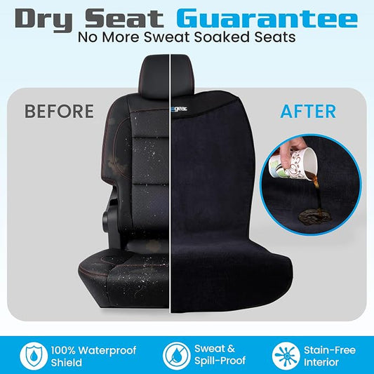 HAPPEGEAR Happeseat Waterproof Car Seat Cover & Protector โ Universal Fit Car Seat Towel Cover โ Non-Slip Backing, Easy Install & Storage, Machine Washable, Fits Front & Back, Black