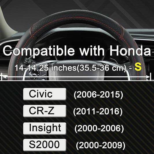 West Llama Customized Auto Car Steering Wheel Cover for Honda Civic, CR-Z, Insight, S2000, 14-14.25inch(Black+Red-Small Size)