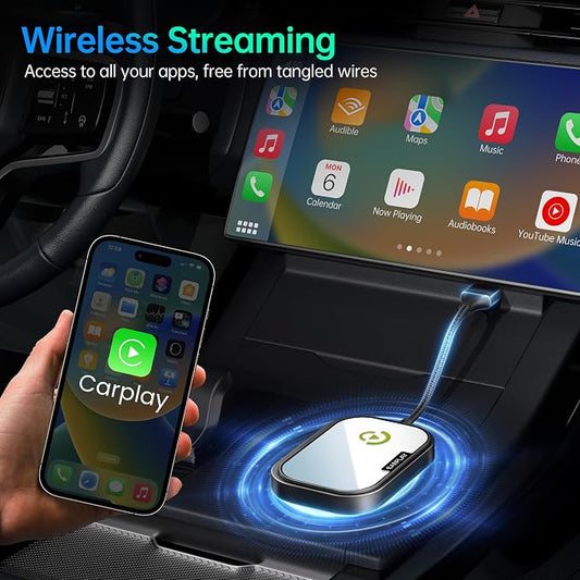 Wireless CarPlay Adapter for Apple iPhone, Converts Factory Wired CarPlay to Wireless CarPlay 2024 Upgrade Plug & Play Auto Connect Fast Easy Use for Cars from 2017 & iPhone iOS 10+ Matte Black