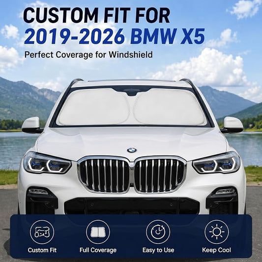 Windshield Sun Shade Sunshade for BMW X5 2019-2026 | Custom Fit Windshield Cover, Blocks UV Rays, Double-Layer Heat Shield, Durable Frame, Easy Fold & Storage