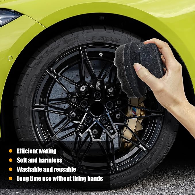 2 PCS Tire Shine Applicator, Reusable Foam Car Dressing Pads With Ergonomic Design, Durable Automotive Detailing Sponge Tool for Applying Shine (Black, Large)