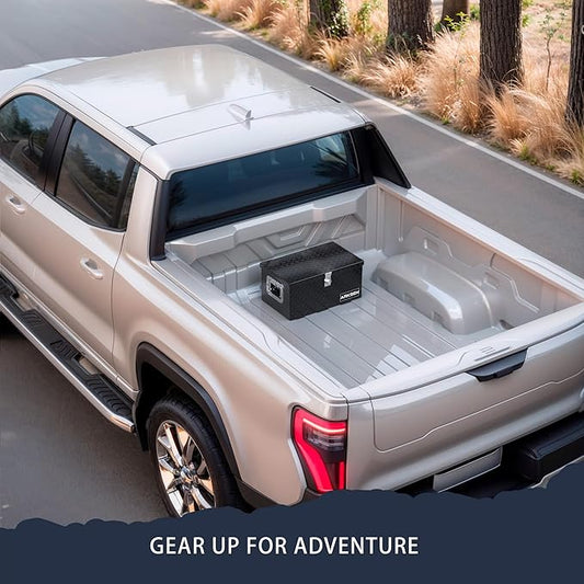 ARKSEN 20 x 12 x 10 Inch Diamond Plate Truck Bed Tool Box, Heavy Duty Waterproof Aluminum Storage Chest with Side Handle & Lock for Pickup Truck Bed, RV & Trailer Black