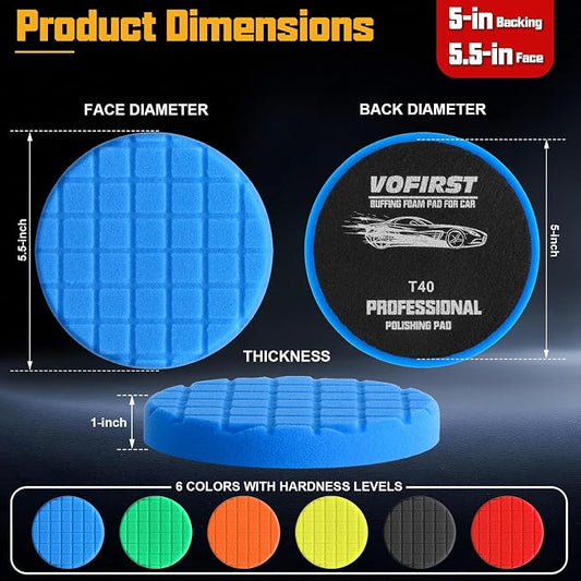 8 PCS 5.5 Inch Buffing Pads, Polishing Pad Kit with Foam Sponge Pad and Wool Buffing Pad for Car Buffer Polisher, Cutting, Compounding and Waxing