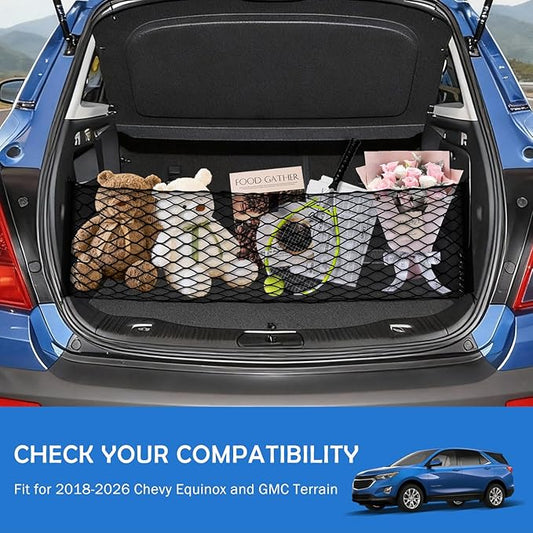 Envelope Style Cargo Net for 2018-2026 Chevy Equinox & GMC Terrain Accessories, Trunk SUV Mesh Cargo Net, Upgraded 5mm Bungee&Double-layer Nylon Storage Tailgate Netting Grocery&Tools Holder Organizer
